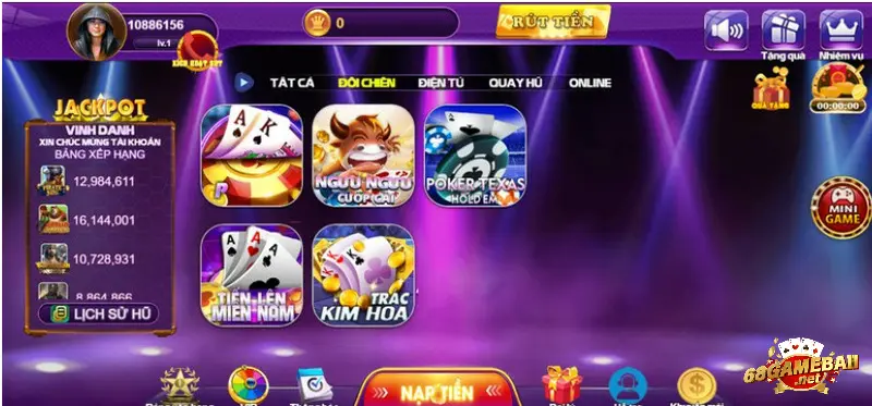 Sảnh game đối chiến đang được yêu thích nhất tại 68 Game Bài