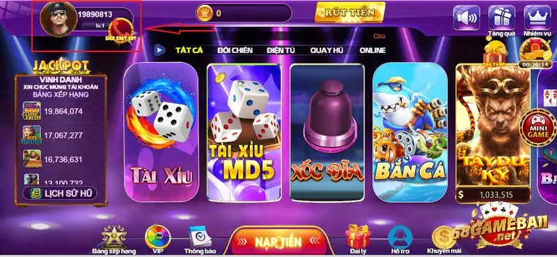 Truy cập vào gamebai68 và chọn mục tài khoản