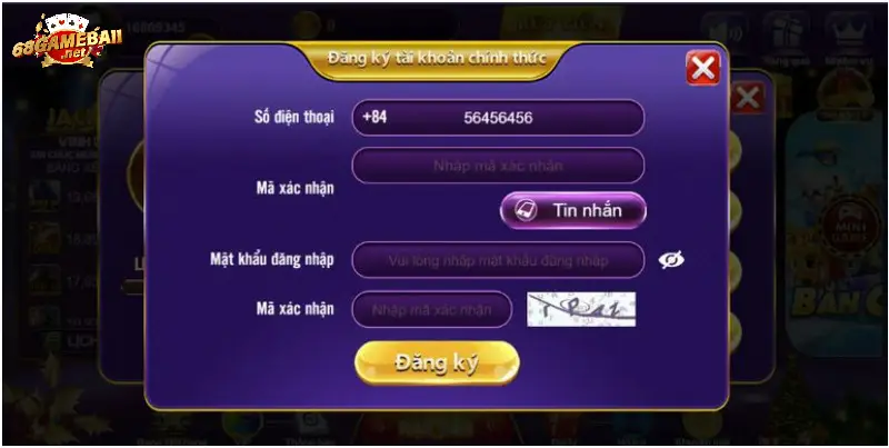 Nội dung đăng ký tài khoản 68 game bài